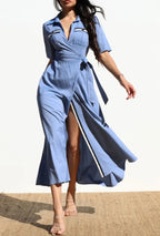 Vestido Camisero en Denim Cruzado – Wrap Denim Shirt Dress Daya's Shop