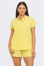 Front Button Down Flap Pockets Top & Shorts Set