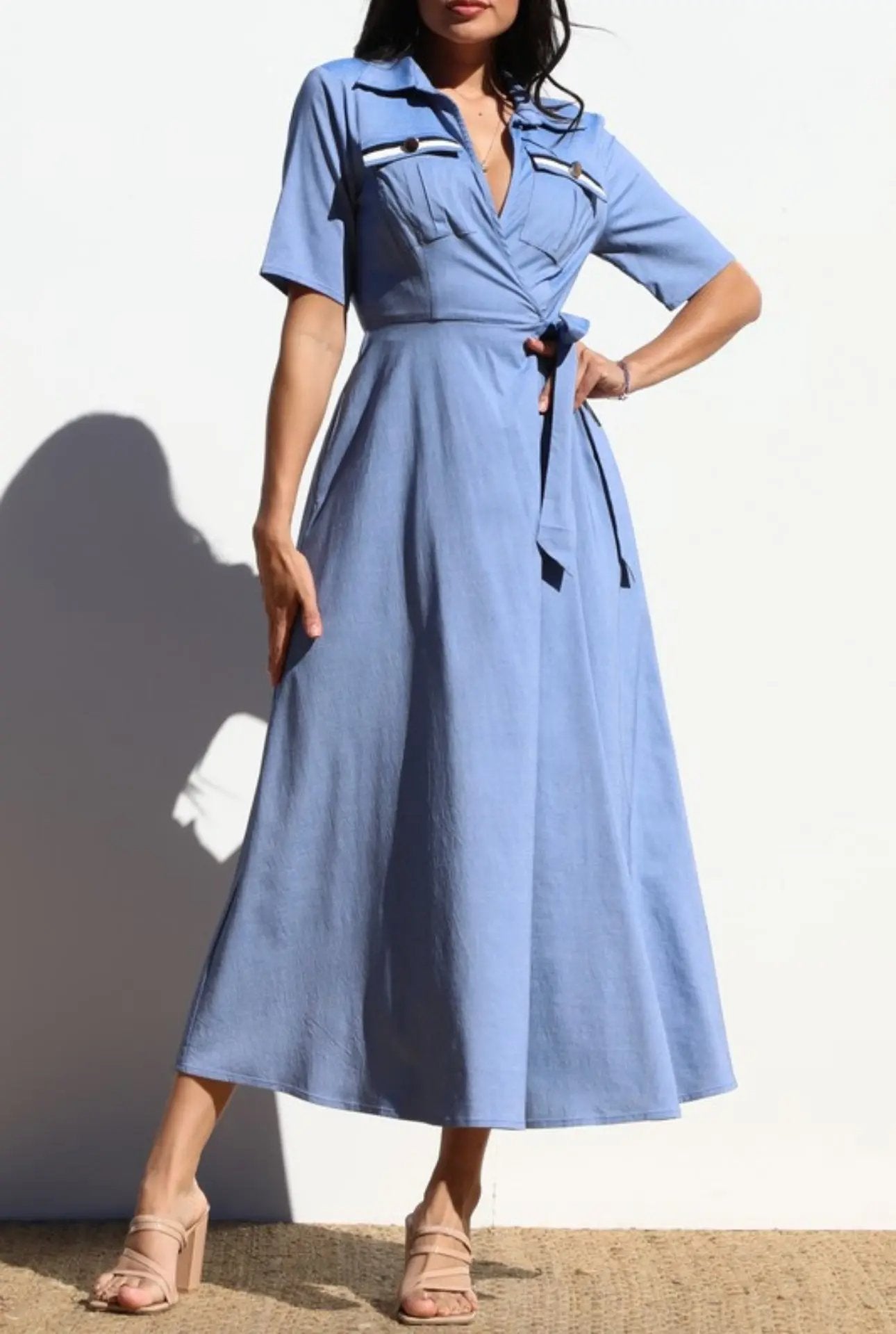 Vestido Camisero en Denim Cruzado – Wrap Denim Shirt Dress Daya's Shop