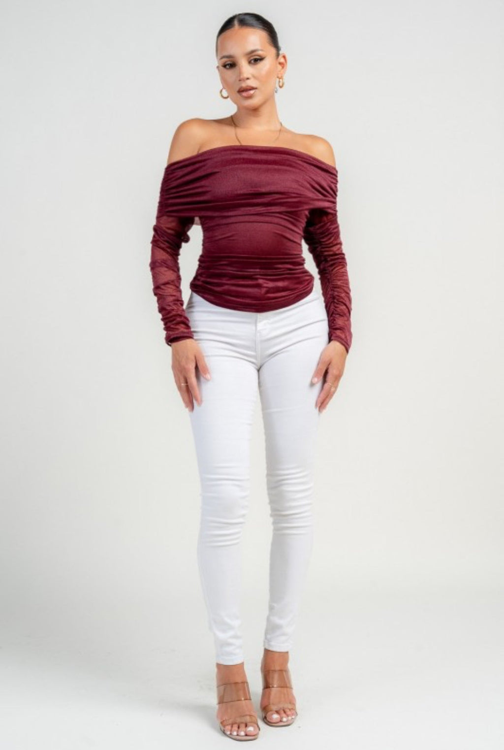 Top hombros descubierto ruchado - Mesh Top Daya's Shop