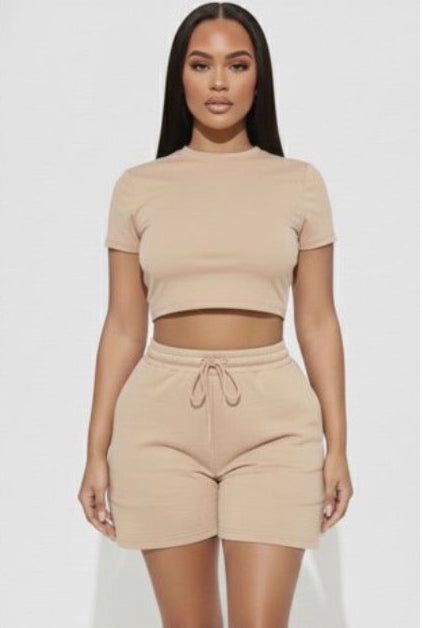 Fitted Crop Tee & Adjustable Drawstring Shorts Set