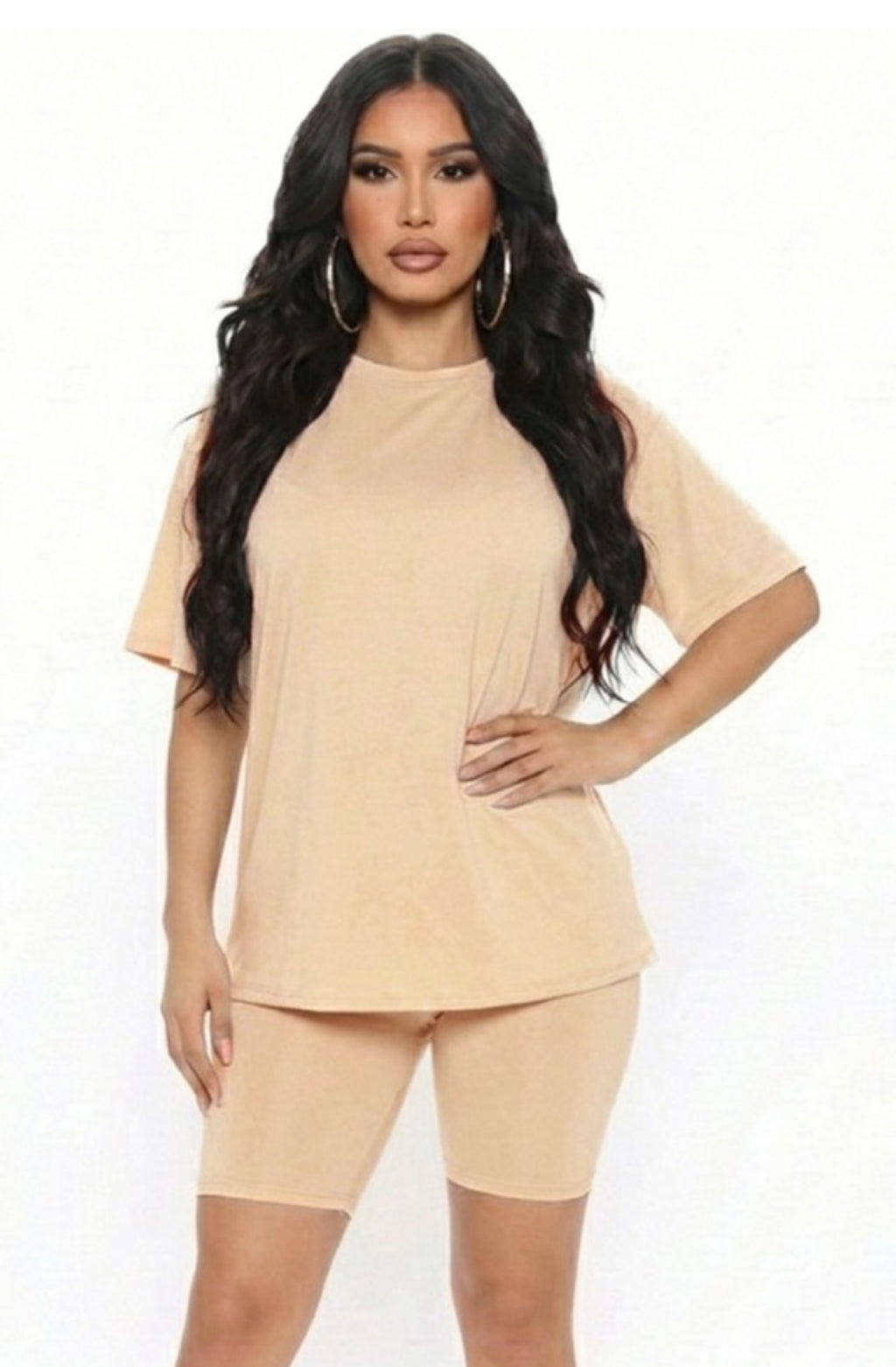 Loose Fit Oversize Shirt Top & Bike Shorts Set