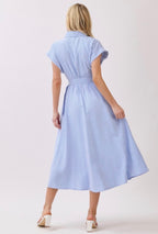 Striped Belted Button Front Collared Midi Dress