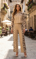 Long Sleeve Lace Set With Rhinestone
