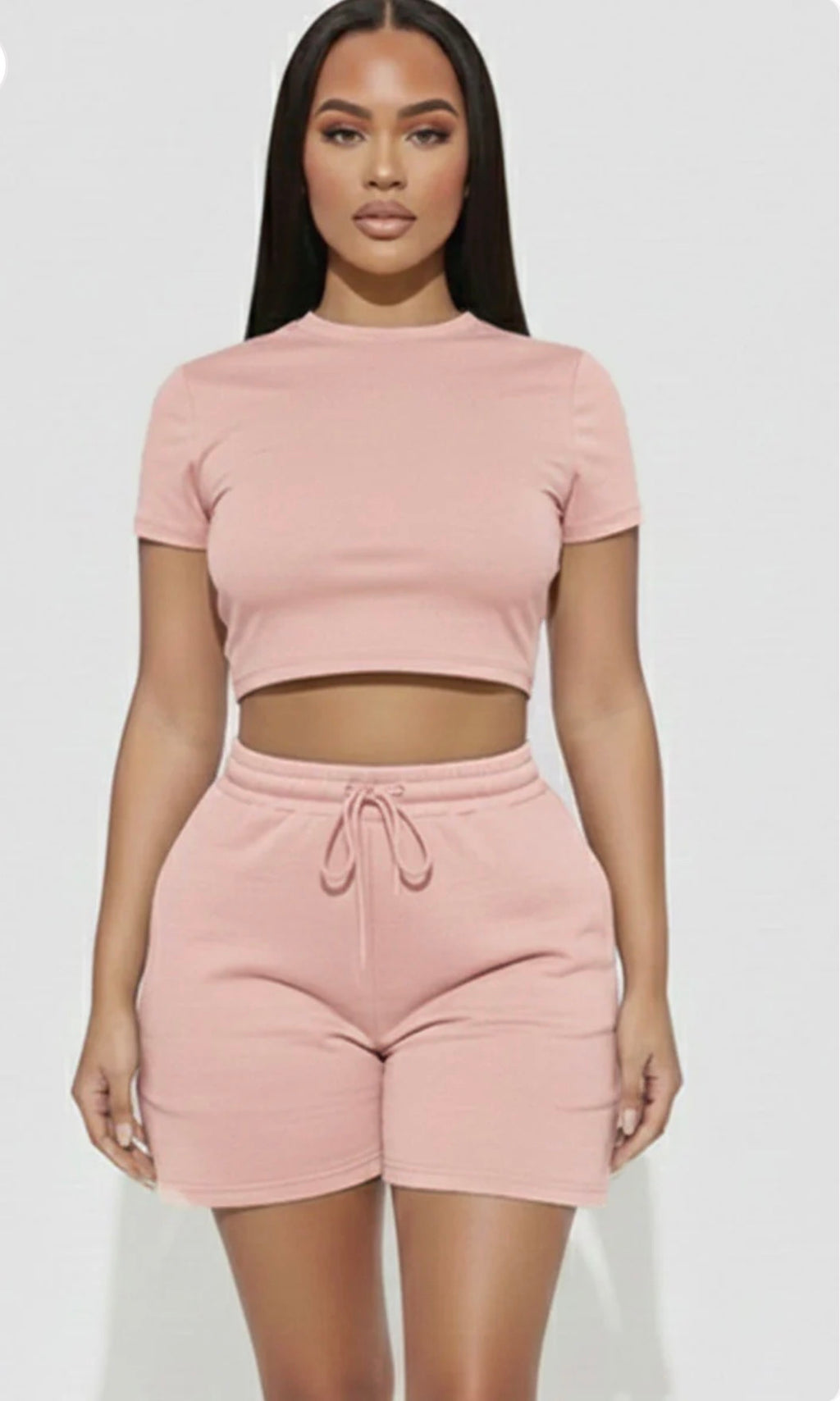 Fitted Crop Tee & Adjustable Drawstring Shorts Set