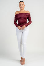 Top hombros descubierto ruchado - Mesh Top Daya's Shop