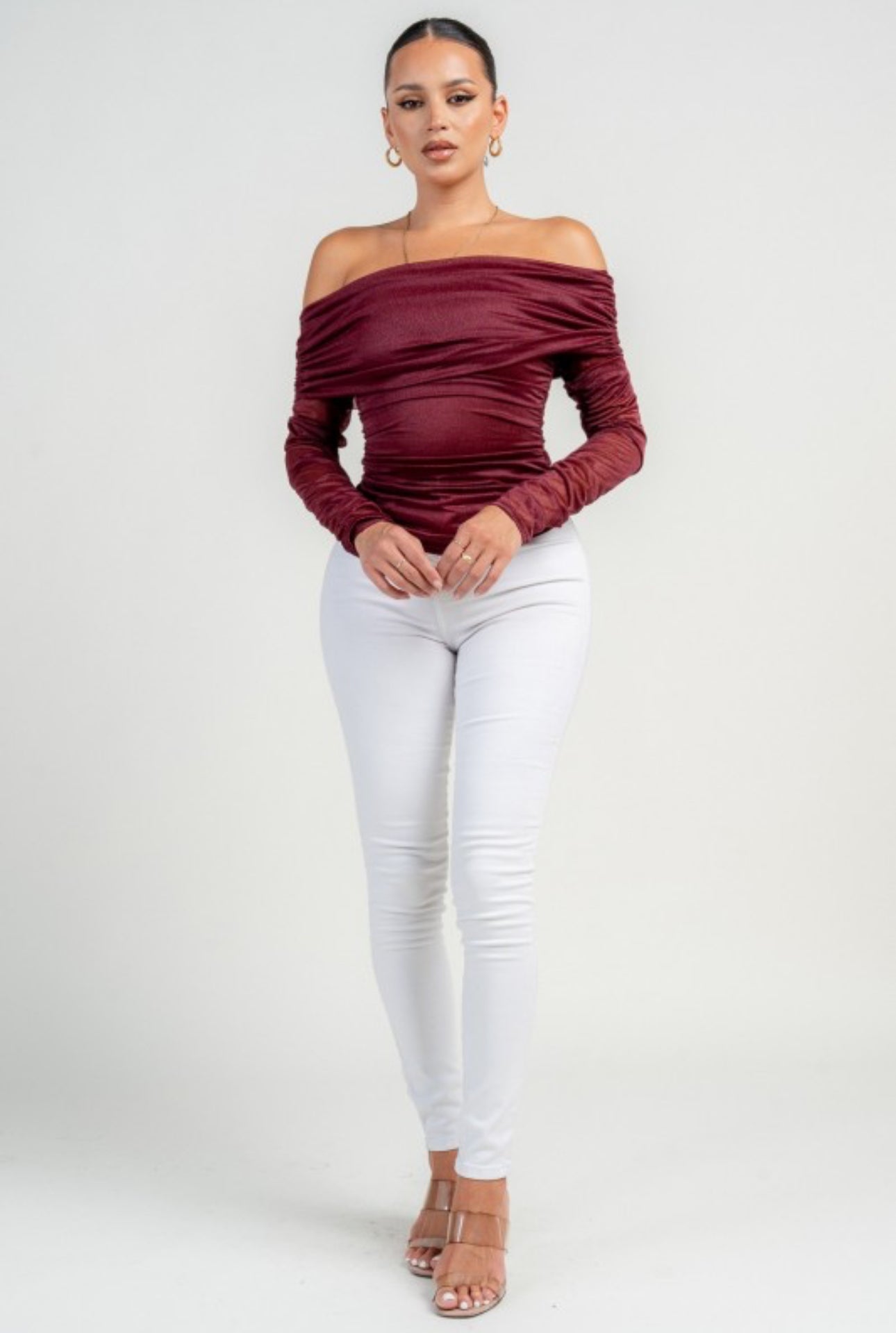 Top hombros descubierto ruchado - Mesh Top Daya's Shop