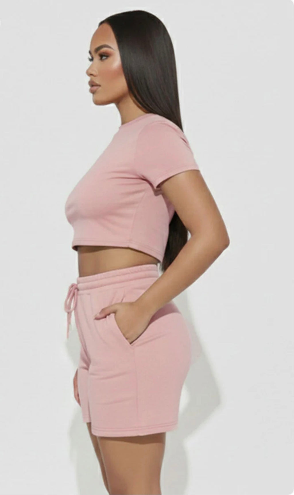 Fitted Crop Tee & Adjustable Drawstring Shorts Set