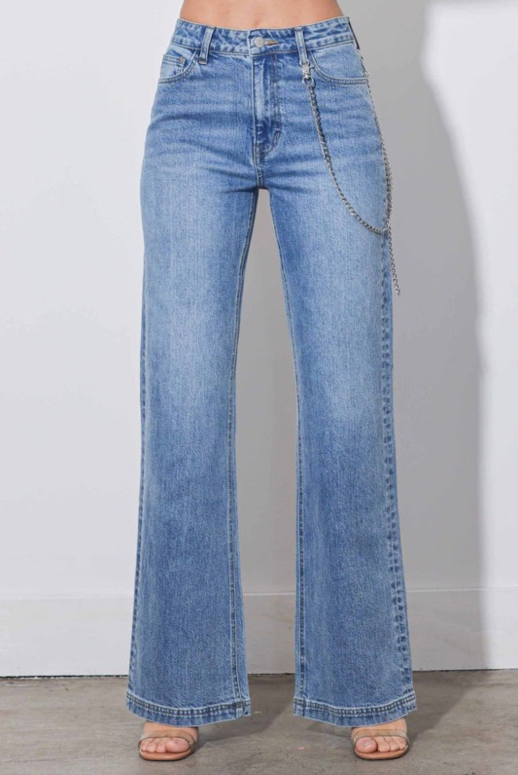 Straight Jeans With Metal Charm