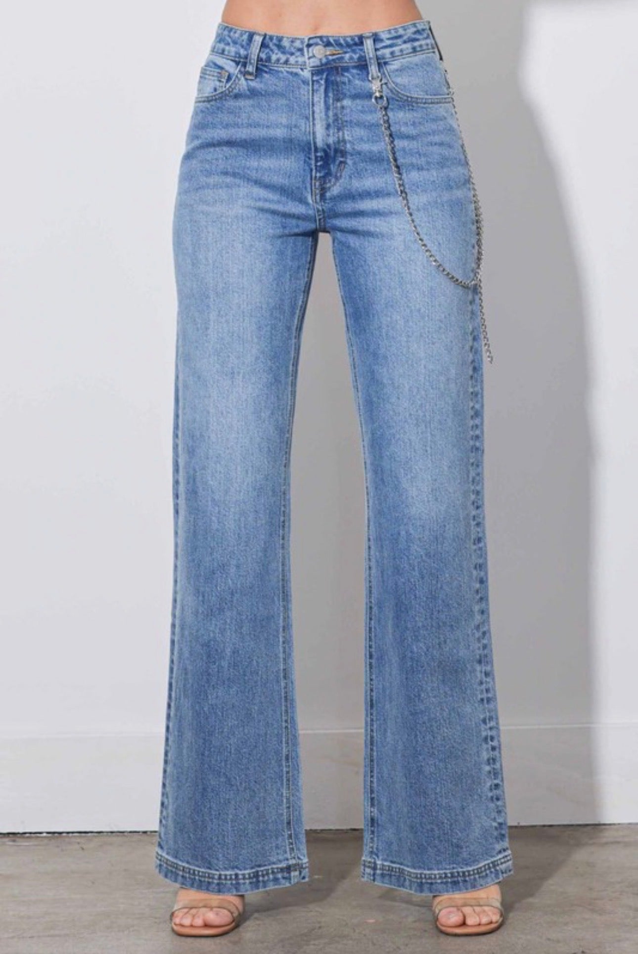 Straight Jeans With Metal Charm