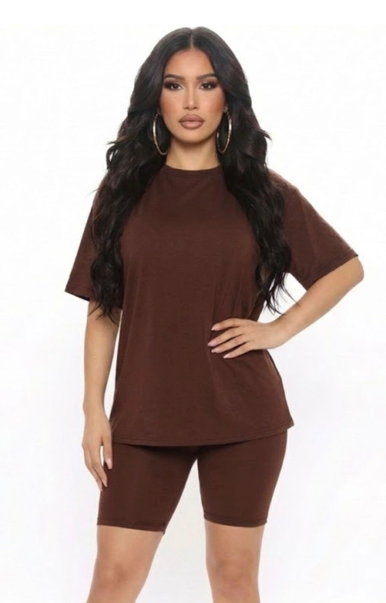 Loose Fit Oversize Shirt Top & Bike Shorts Set