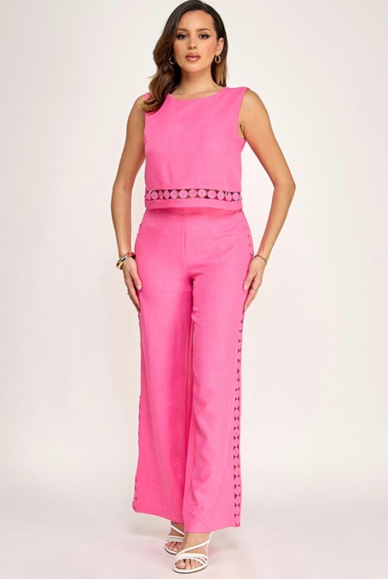 Sleeveless Lace Trim Detail Top & Pants Set