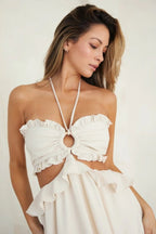 Vestido Maxi con Cut Out y Volantes – Halter Daya's Shop