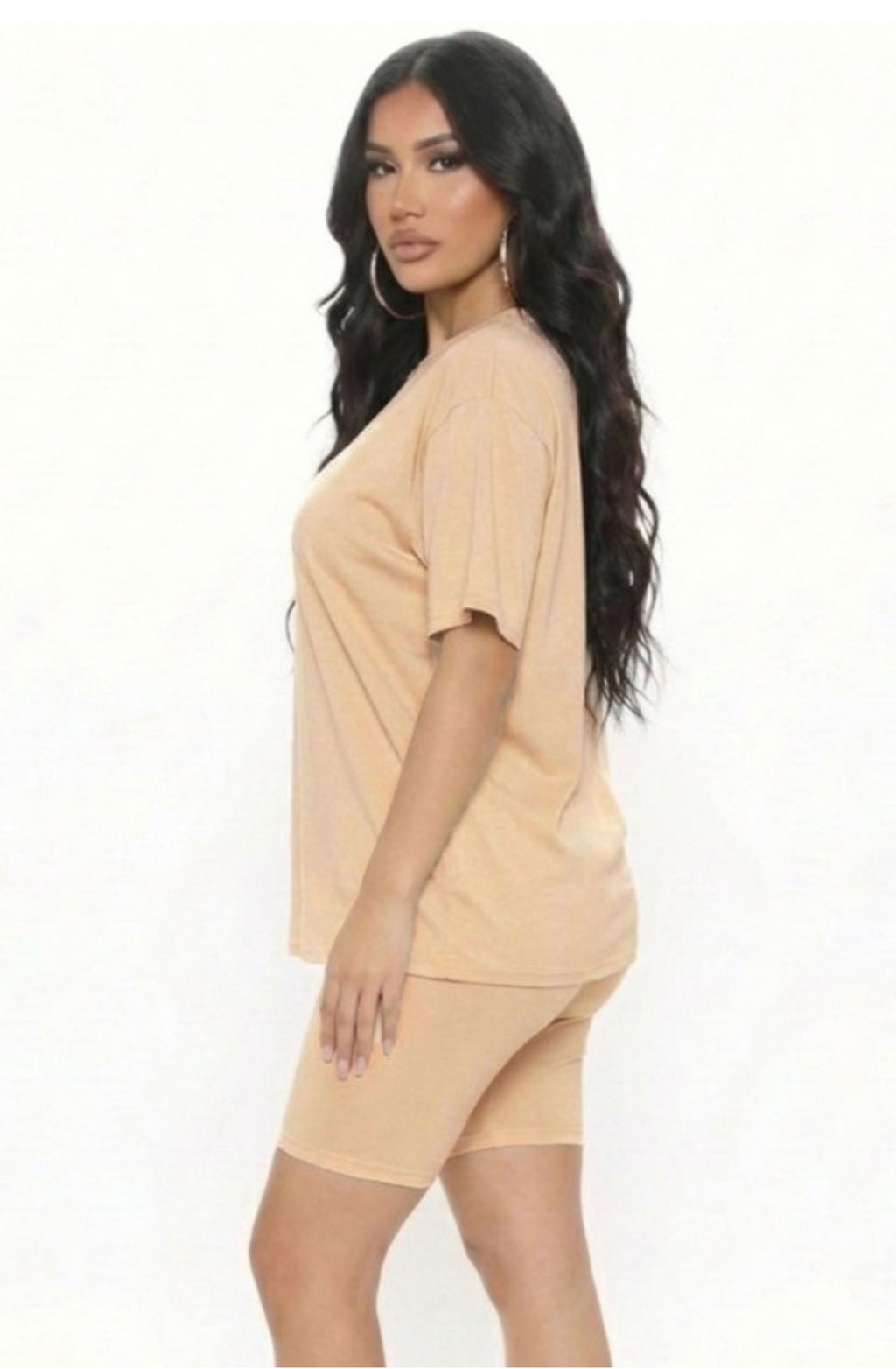 Loose Fit Oversize Shirt Top & Bike Shorts Set