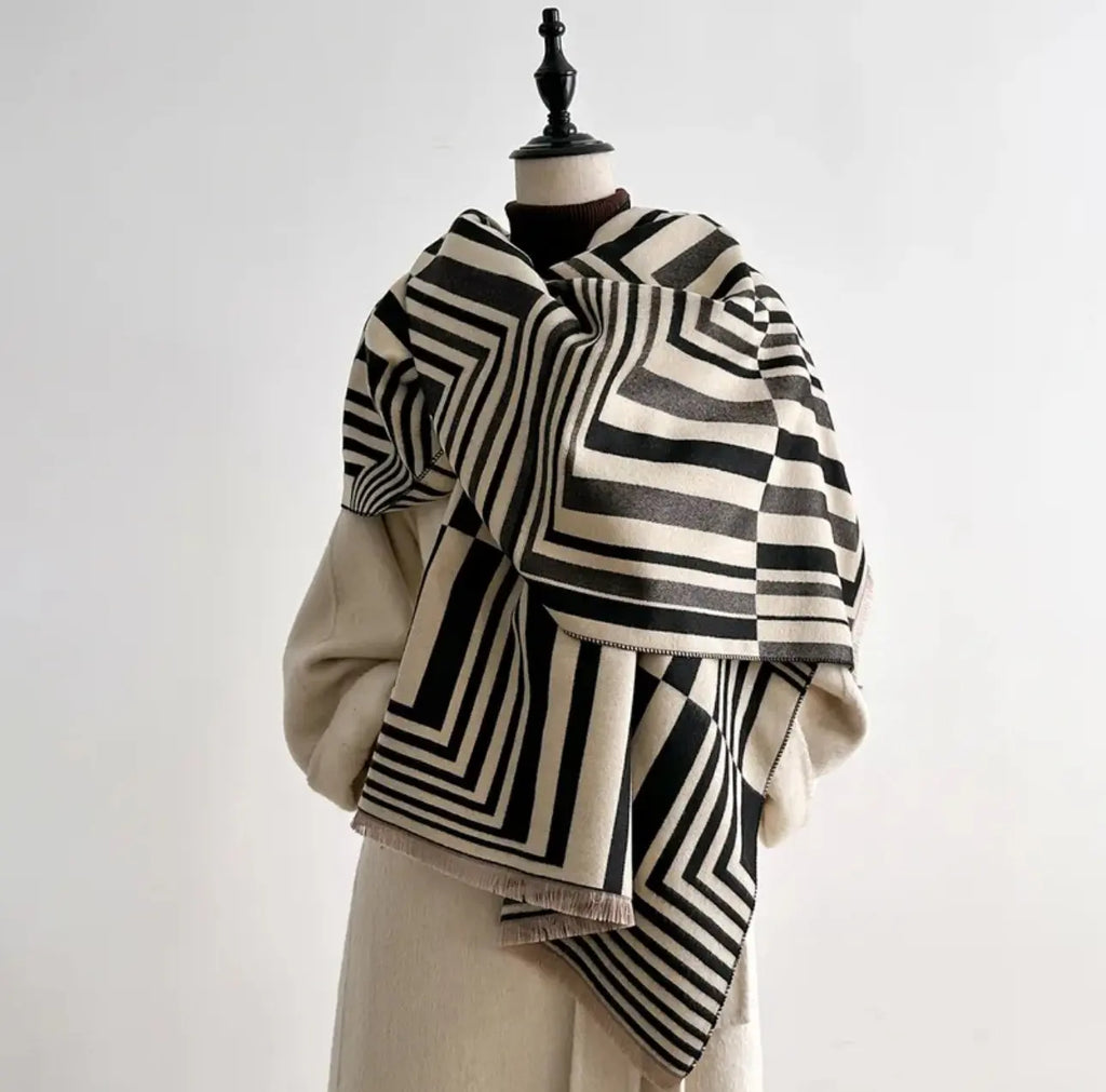 Bufanda a Rayas Gruesa doble cara- Cashmere - Daya's Shop