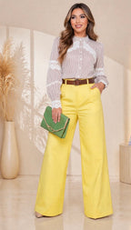 LINEN STRETCH PANTS WITH POCKET AND PU
BELT