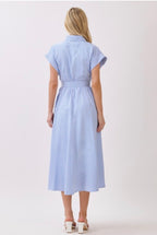Striped Belted Button Front Collared Midi Dress