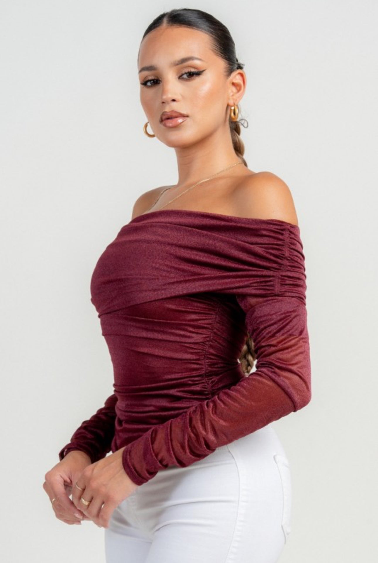 Top hombros descubierto ruchado - Mesh Top Daya's Shop