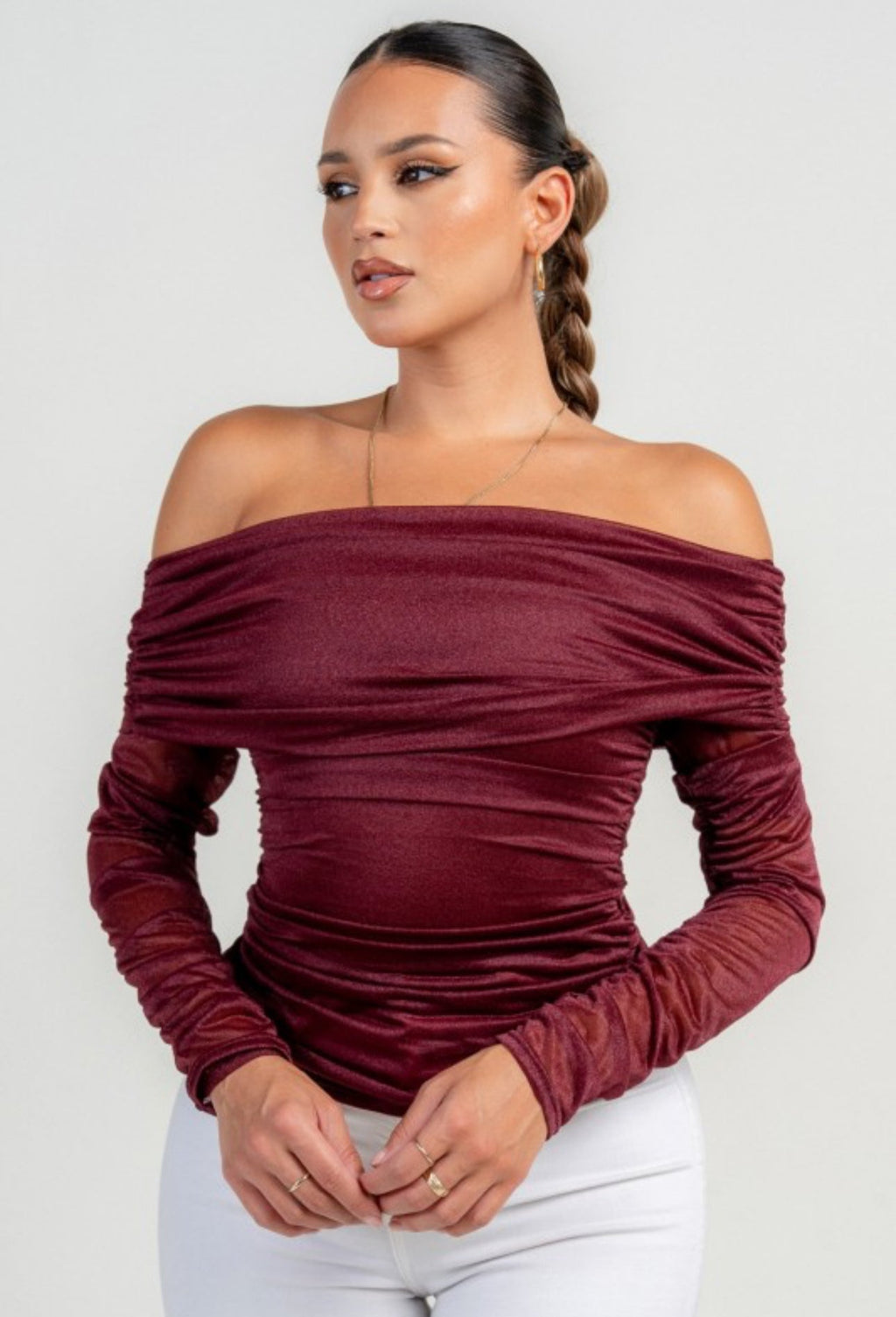 Top hombros descubierto ruchado - Mesh Top Daya's Shop