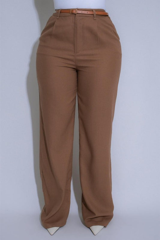 Pantalón de Lino Pierna Recta - Marrón