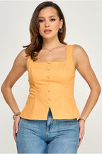 Sleeveless Lace Insert Neck Detail Top