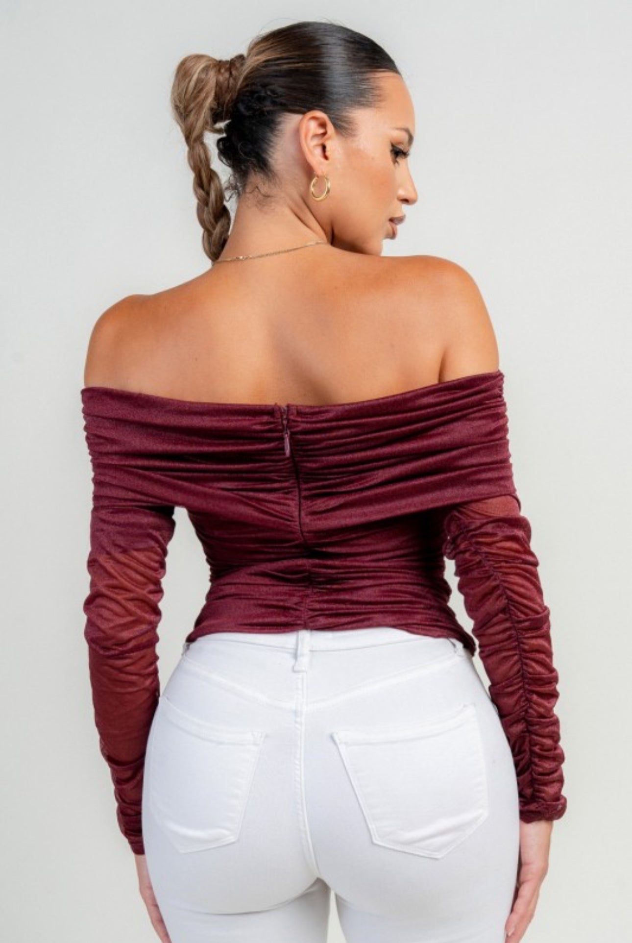 Top hombros descubierto ruchado - Mesh Top Daya's Shop