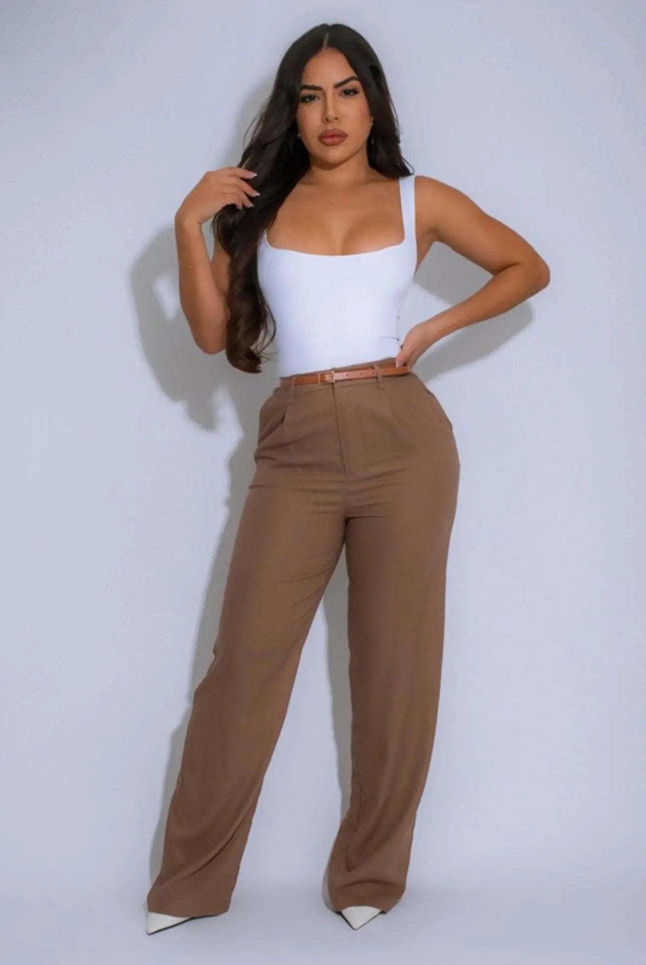 Pantalón de Lino Pierna Recta - Marrón Daya's Shop