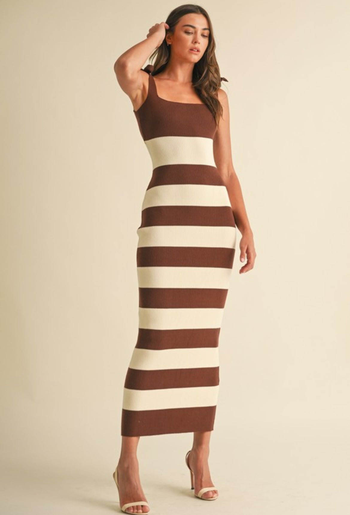 Striped Midi Dress with Bows – Feminine Charm