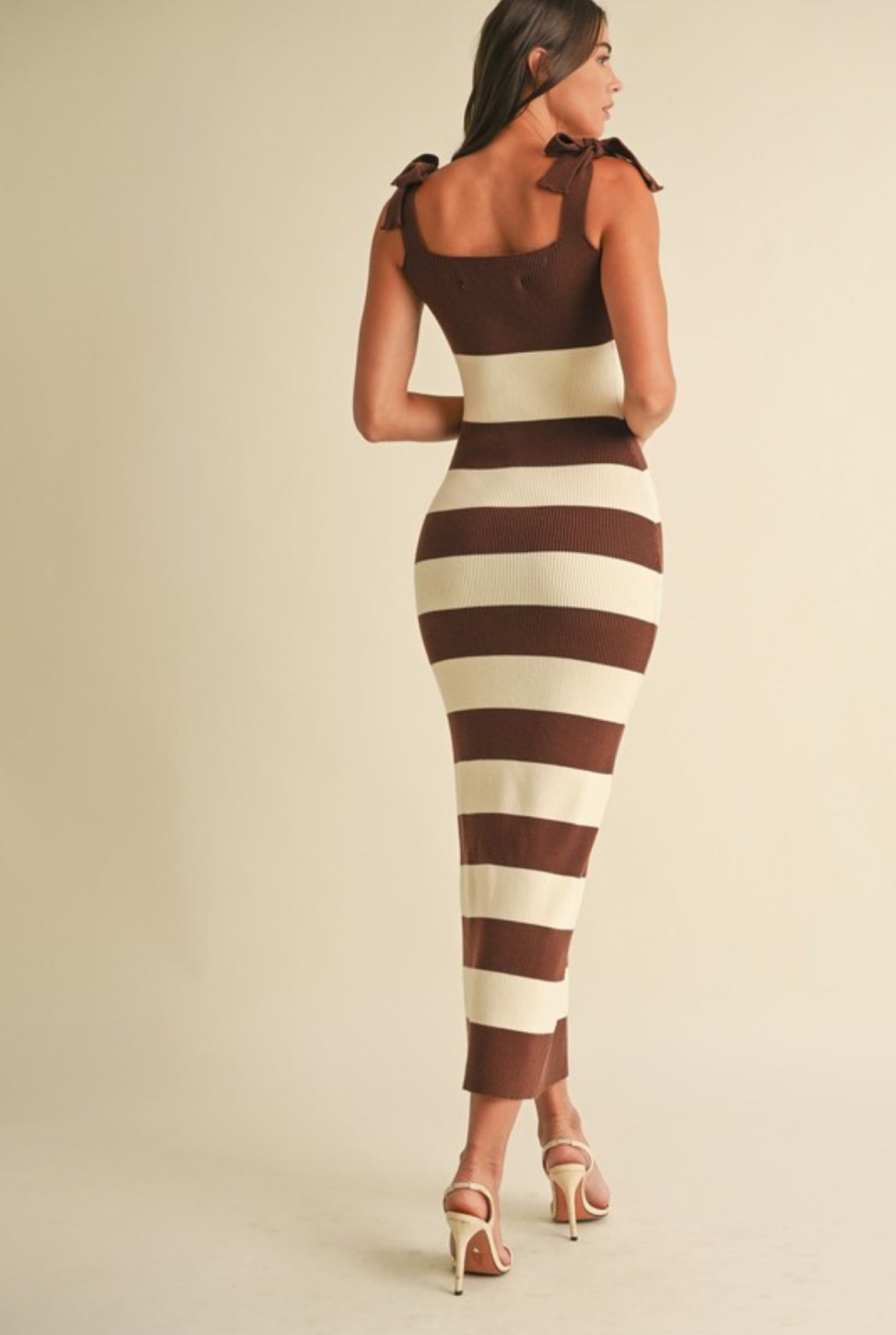 Striped Midi Dress with Bows – Feminine Charm