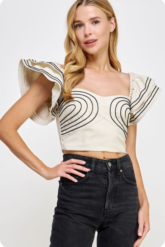 Linen Crop Top with Ruffles – Natural Freshness
