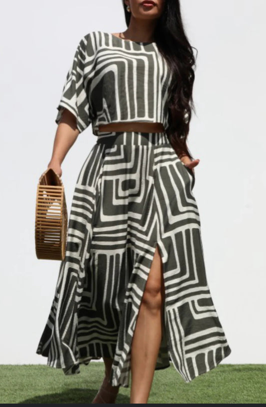 Olive Green Skirt Set