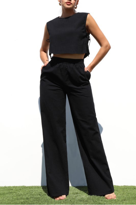 Linen Pants Set - Black